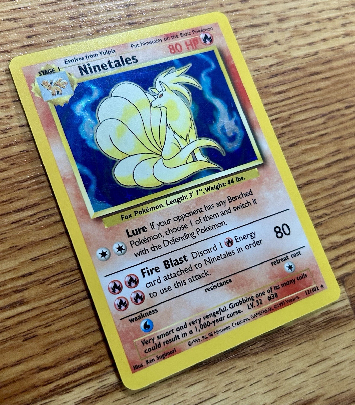Pokemon TCG Ninetales 12/102 Base Set Holo Rare English WOTC 1999 80 HP Stage 1