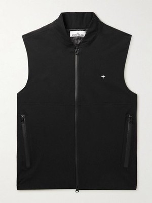 Stone Island Solid Color Logo Embroidered Zip Shell Gilet Vest in black size med