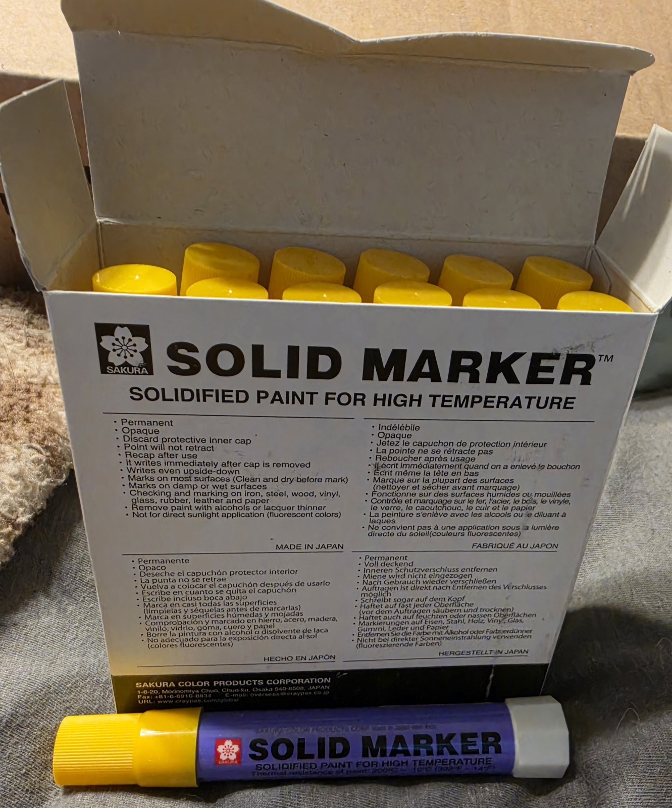 Sakura Solid Paint Markers YELLOW XSC-3  BOX OF 12 ( STREAKS, GREASE PENS)