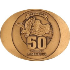 New Brass Amvets 50th Veteran Wwii World War Ii Army Usaf NOS Vtg Belt Buckle
