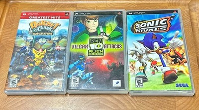 PSP Game Lot of 3 Sonic Rivals Ratchet Clank Size Matters Ben 10 CIB UNTESTED