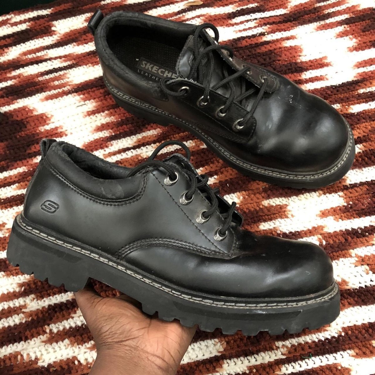 Burberry’s 90s 00s 3eye レザーシューズ VTG 90s y2k Black Leather Skechers Jammer Oxford Chunky Platform