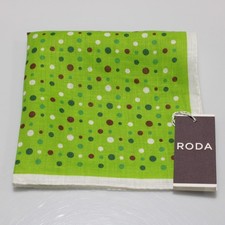 Roda NWT 100 Linen Pocket Square In Green with Brown / Dark Green / White Dots