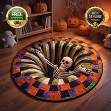 3D Skull Pumpkin Swirl Halloween Rug Non-Slip Indoor Home Decor Same Day    