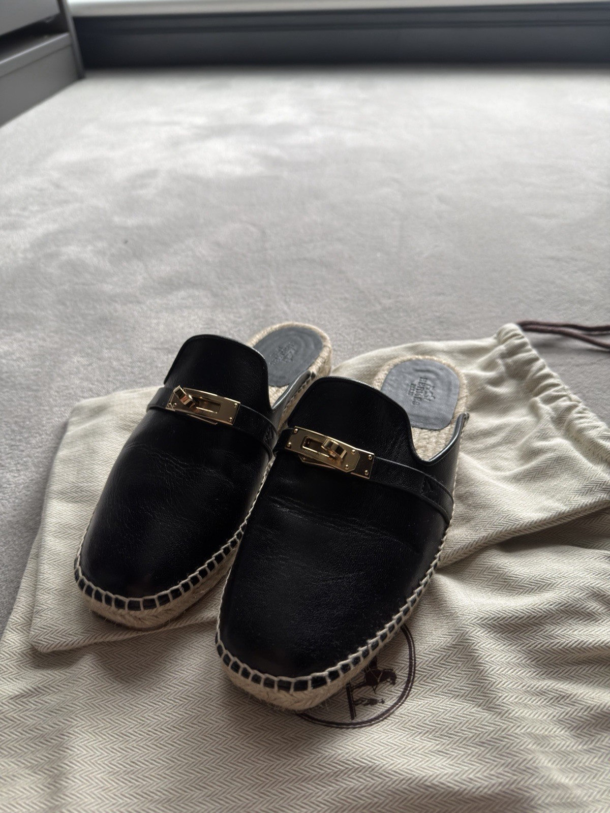 Hermes Feria Espadrilles Black & GoldBox, Dustbag And Receipt Worn Twice! EUR36