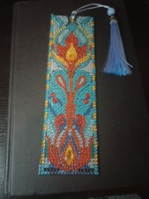 Handmade Diamond Painting Floral Bookmark Blue Tassel Resin Rhinestone 7.75"