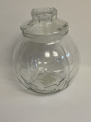 Libbey Jack-O-Lantern Pumpkin Glass Jar with Lid Clear Halloween Decor