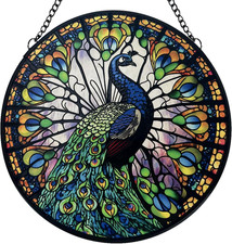 Peacock Decor Stained Glass Suncatcher - Window Wall Hanging Ornament Hand-Paint
