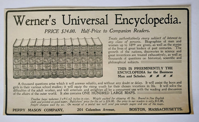1901 Werner's Universal Encyclopedia Advertisement Perry Mason Company Boston,