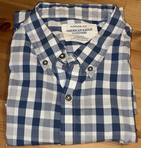 American Eagle Outfitters Vintage Fit Blue/White Check SS Shirt Pockets XL
