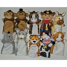 10 Melissa Doug Hand Puppet Lot Animal Elephant Tiger Cow Sheriff Pet Farm Zoo