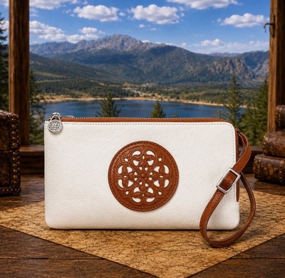Brighton Ferrara DUET Zip Pouch Boho Style E54982 White Brown  $245 NWT