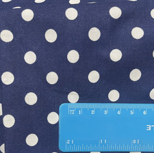White Polka Dot Print on Navy Blue Cotton Polyester Blend Fabric 60" by yard