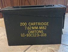 Vintage U.S. Military Ammo Box 200 Cartridges 7.62 MM M82 Empty Metal Case