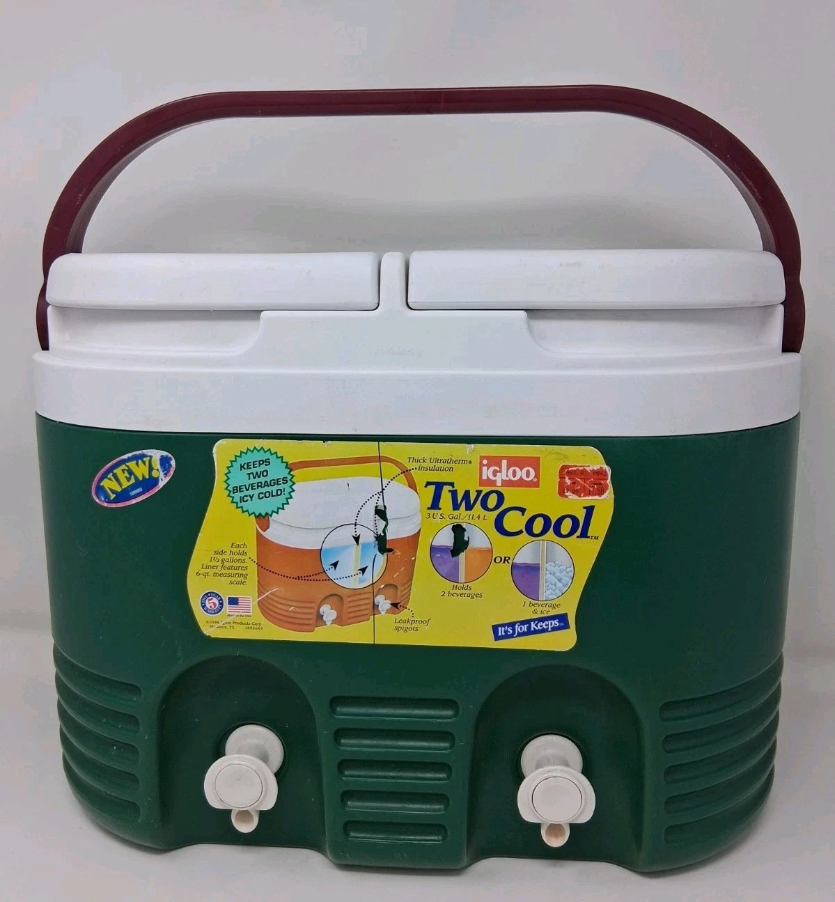Vintage Igloo Two Cool Beverage Cooler w/ Handle & Spigots Green White Purple
Opens in a new window
