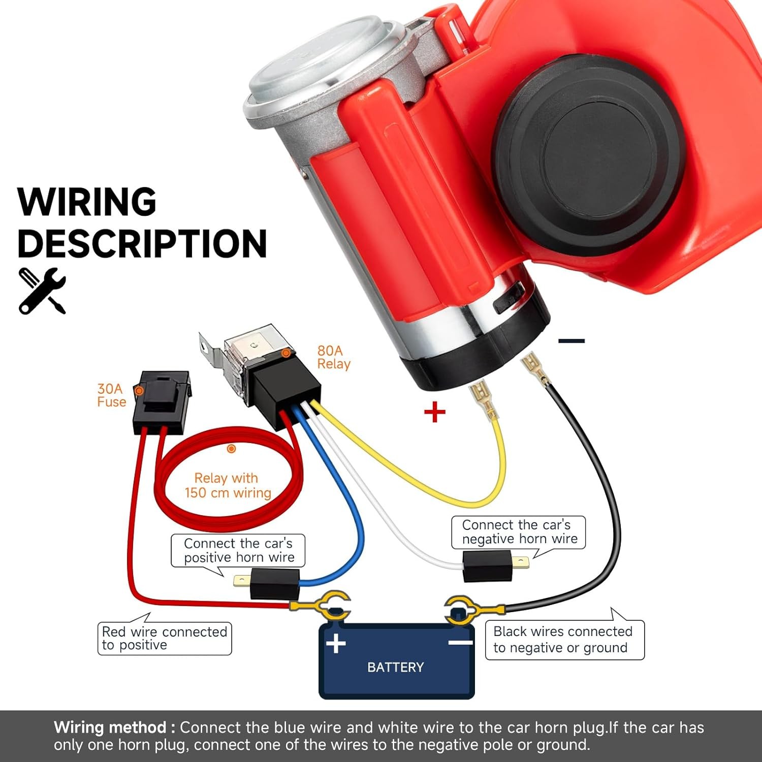 Air Horn for Motorcycle Cars, 150db Sound Car Horn Kit 12V Super Loud