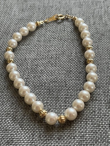 Perlen Faux Avon Armband 7" signiert mit goldfarbenen Spacern 1984 - Bild 3 von 6