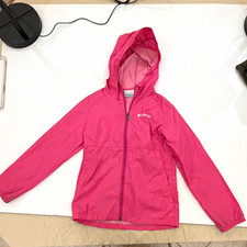 Columbia Kids Hooded Lightweight Full Zip Nylon Windbreaker Jacket Pink M