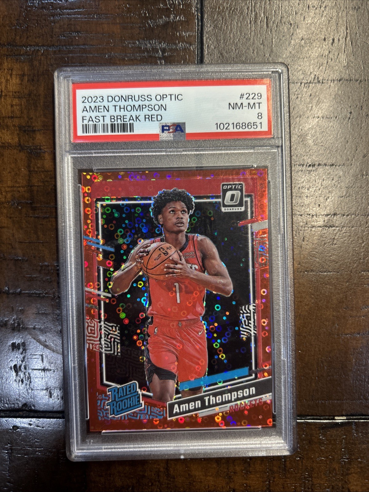 2023 Donruss Optic Amen Thompson #229 Fast Break Red /75 PSA 8 RC Rockets