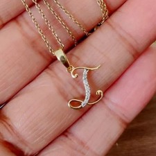 Round Cut Simulated Diamond Initial Letter"I" Pendant In 14k Yellow Gold Plated