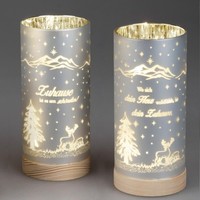 2Er Set Led Tischlampen Zuhause Mit Spruch H. 20Cm Auf Holzfuß Formano