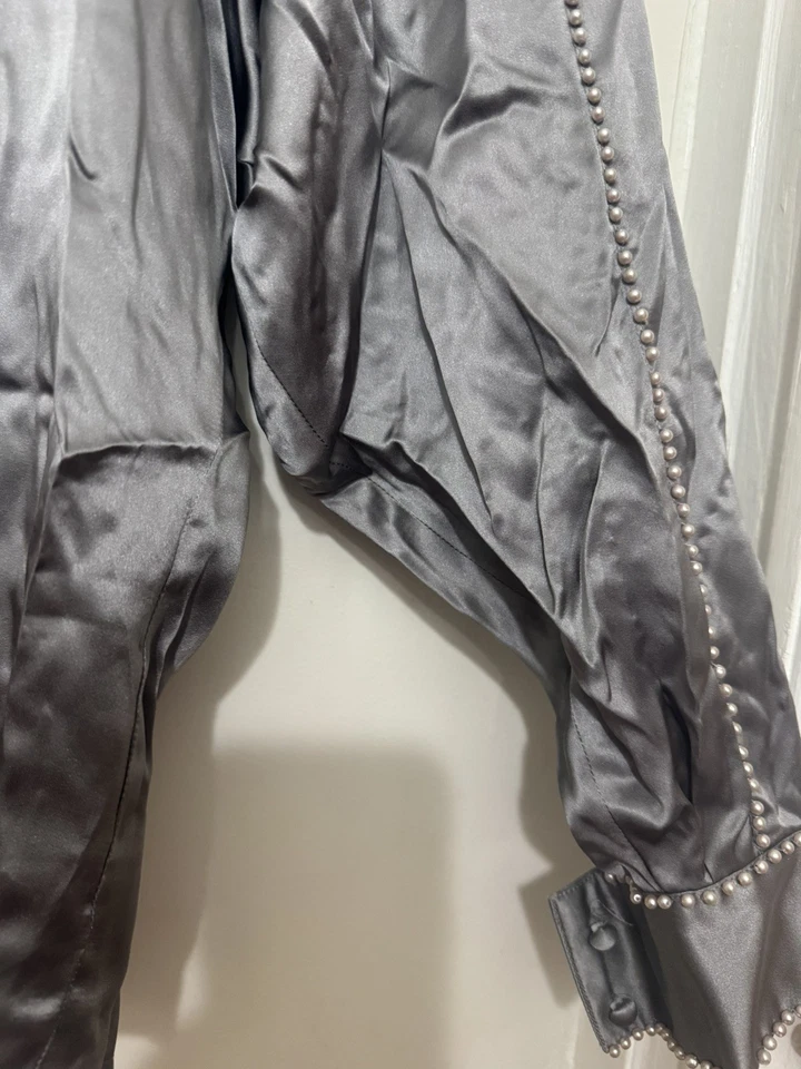 Blusa Parafernalia Coleccionable RARA Plata Seda con Cuentas. Talla 4 vintage  Foto 4 de 4