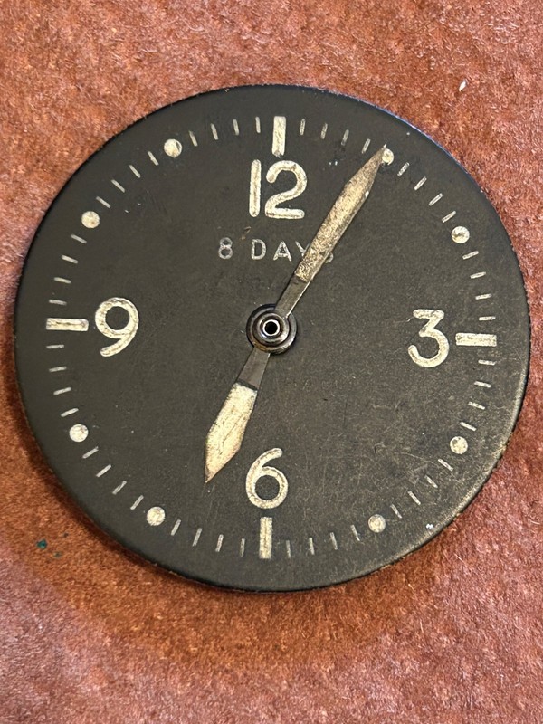 VINTAGE MILITARY AIRCRAFT 8-DAY CLOCK DIAL W/ HANDS WWII ERA ESTATE-FREE SHIP