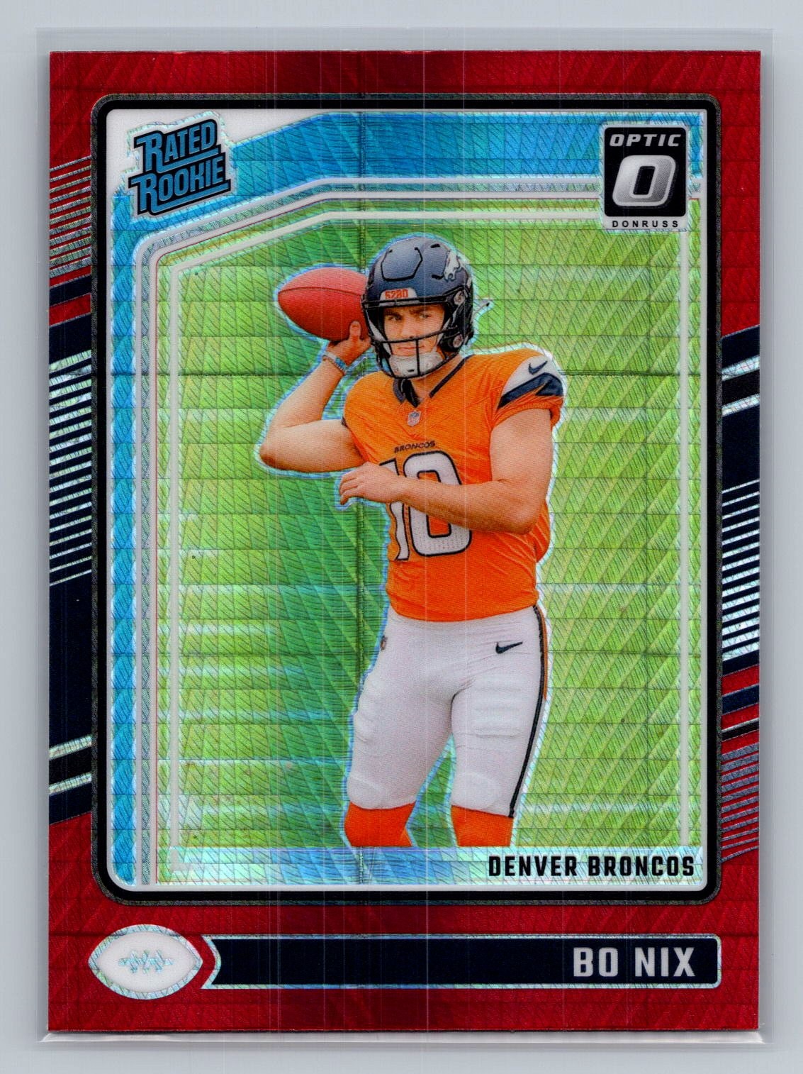 Bo Nix 2024 Donruss Optic #209 Red Hyper Rated Rookie RC Broncos