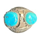 Double Turquoise Stone Sterling Silver Feather Ring Size 10 3/4 To 11, 26 Grams — photo 3