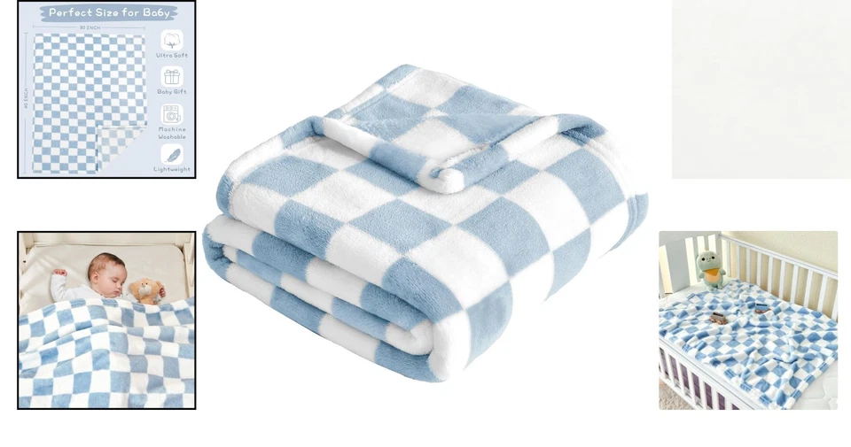 Manta de bebé a cuadros - Vellón lavable a máquina para un fácil cuidado 30''x40"" Foto 2 de 4