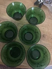 6) Vintage, Anchor Hocking Depression Glass Footed, Custard Dessert, Bowl Green