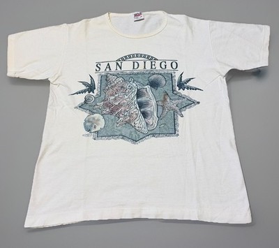 Vintage 1995 San Diego Conch Shell Seashell White Nature Ocean T-Shirt Medium