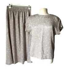 VINTAGE Southern Lady 2 Piece Set Womens Size 9 10 Top  Midi Skirt Made In USA