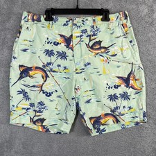 Polo Ralph Lauren Shorts Men 38x9 Teal Marlin Fish AOP Linen Blend Chino Party