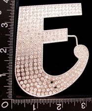 LI08149 VINTAGE  F  DIECUT w/ RHINESTONES SILVERTONE INITIAL BELT BUCKLE