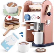 Wooden Coffee Maker Toy 14 pcs Play Kitchen Accessories Toy Coffee Maker for Kid