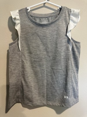 NWT Gap Kids Girls Size 4 Gray White Flutter Sleeve Top Brand New
