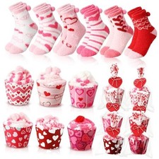 6 Pairs Funny Heart Cupcake Socks Fuzzy Sock with Cupcake Card DIY Romantic
