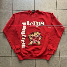 Vintage 90s Maryland Terps Crewneck Sweatshirt Red Size L USA Made Testudo 22x27