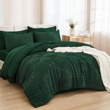 King Size Comforter Set 7 Pieces Dark Emerald Green Bed in a Bag King Boho