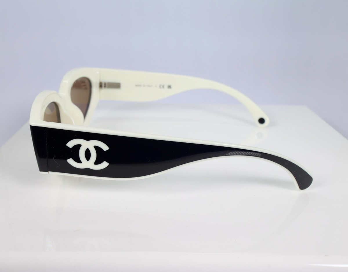 Chanel CH6056 54mm Cat Eye Sunglasses in Black and White with
