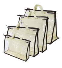 4 Pack Handbag Storage Dust Cover Bag Purse Clear w/ Zipper Hooks