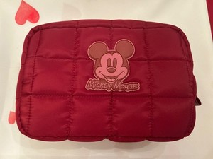 Disney Mickey Mouse Quilted Cosmetic Travel Makeup Bag Organizer Zipper Plum