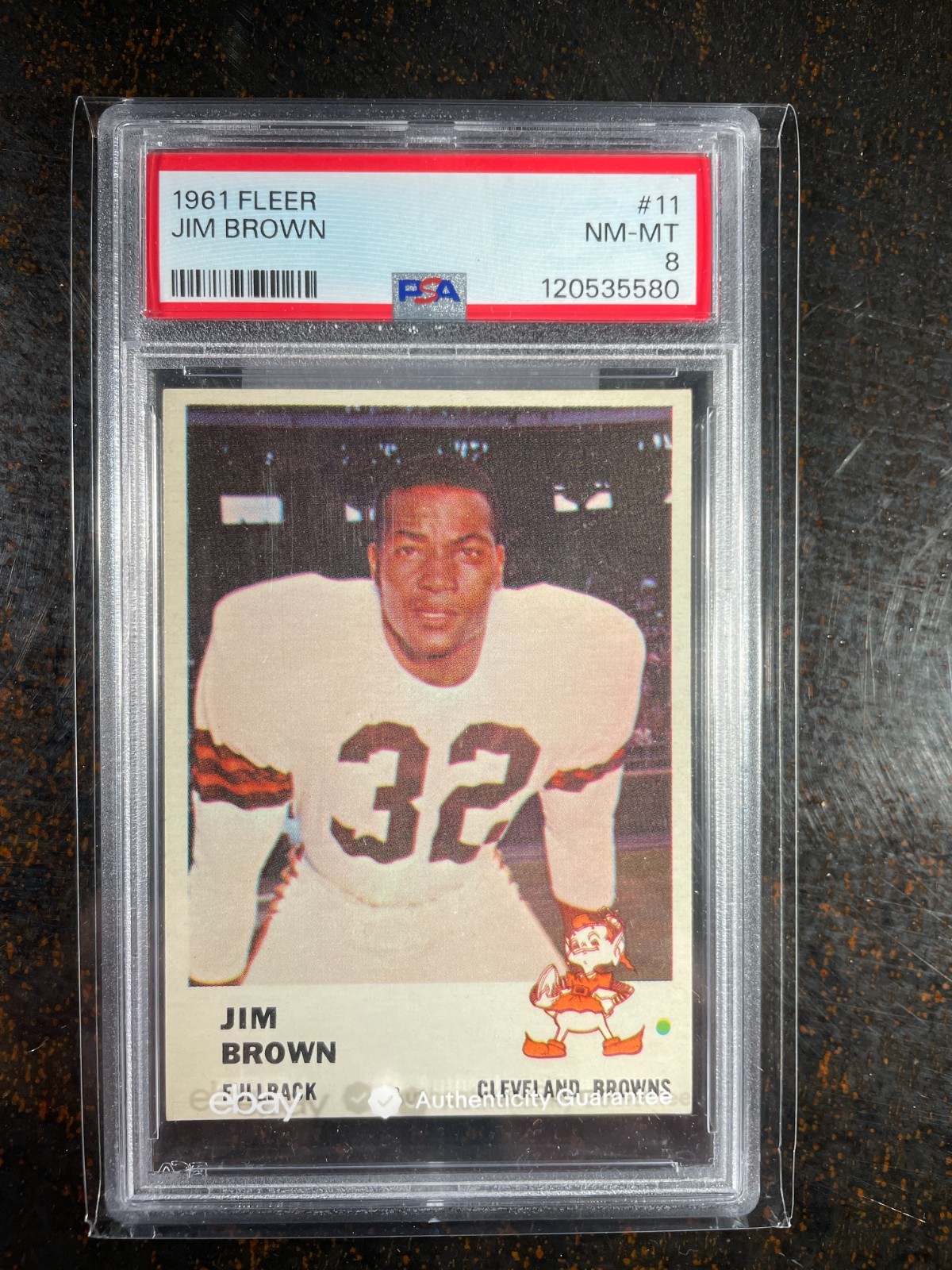 1961 FLEER #11 JIM BROWN CLEVELAND BROWNS HOF GOAT PSA 8 VINTAGE BEAUTY LOOK!