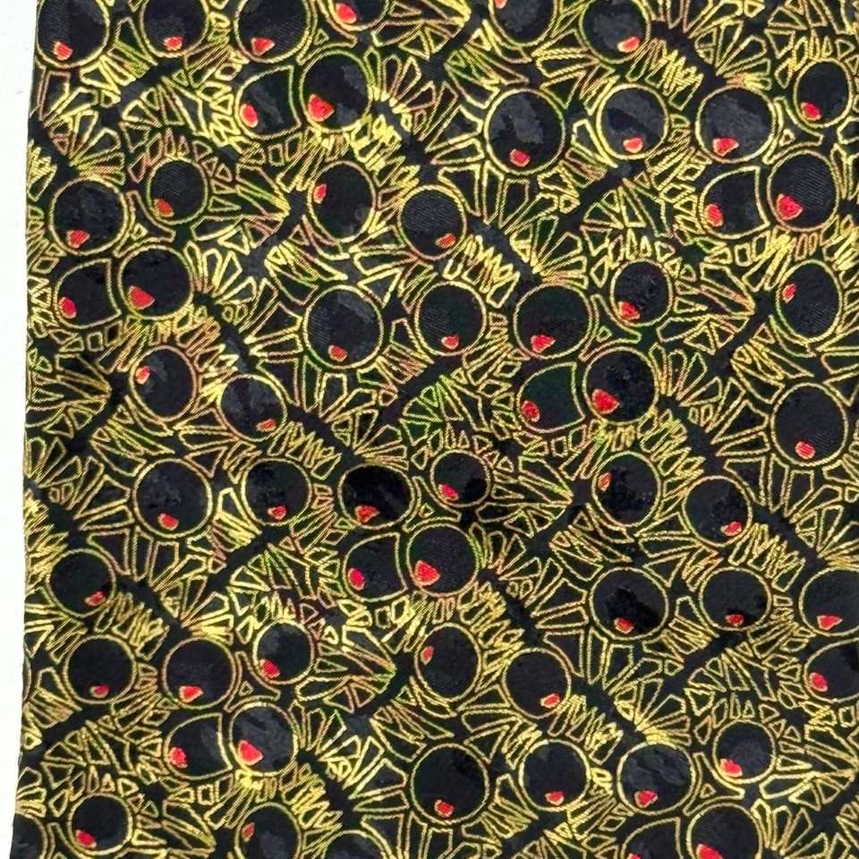Vtg Gold Black Men's ABSTRACT Italian Silk Necktie ATOMIC BOMB CANNON BALL Tie - Image 2 of 3