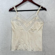 Vintage Vanity Fair Tank Top Womens S White Satin Nylon Lace Cami Lingerie