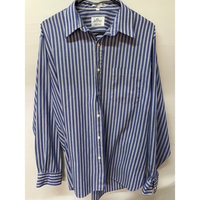 John Henry Ultra Athletic Fit Blue White Striped Oxford Shirt 34/35 Made in USA