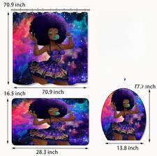 3Pcs African American Black Girl Shower Curtain Set for Bathroom Girls Used NH1