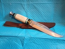12" Hand Forged Bowie Knife With bone handle Leather sheath