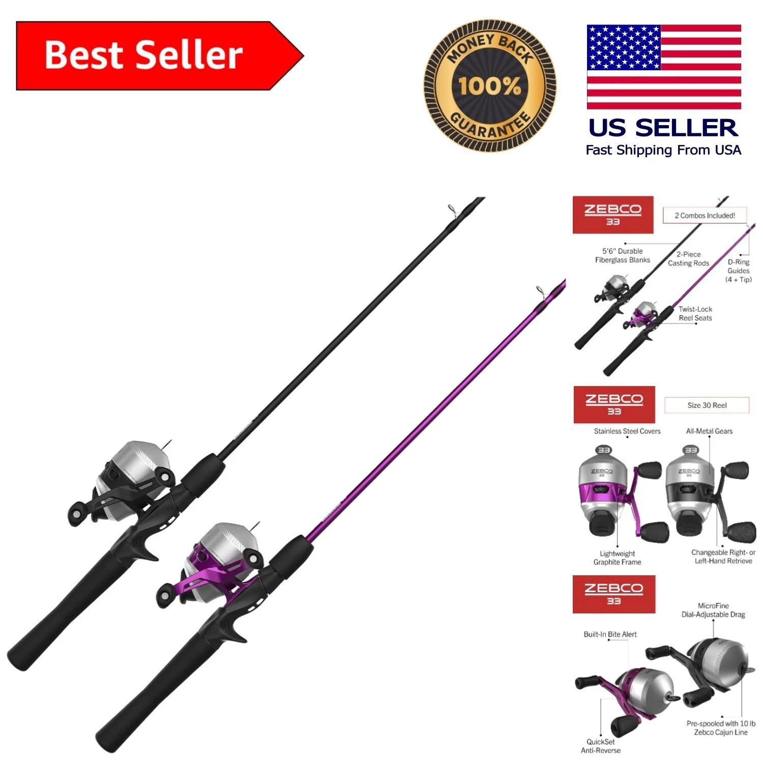 Versatile 33 Spincast Combo, 5'6" Durable Rod & Quickset Ree